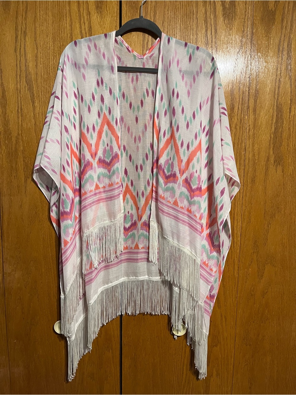 Light Pink Aztec Fringe Kimono Cardigan